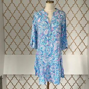 Lilly Pulitzer NWT Charlee Tunic Dress Zanzibar Blue Fish Kiss Print. Sm. rayon